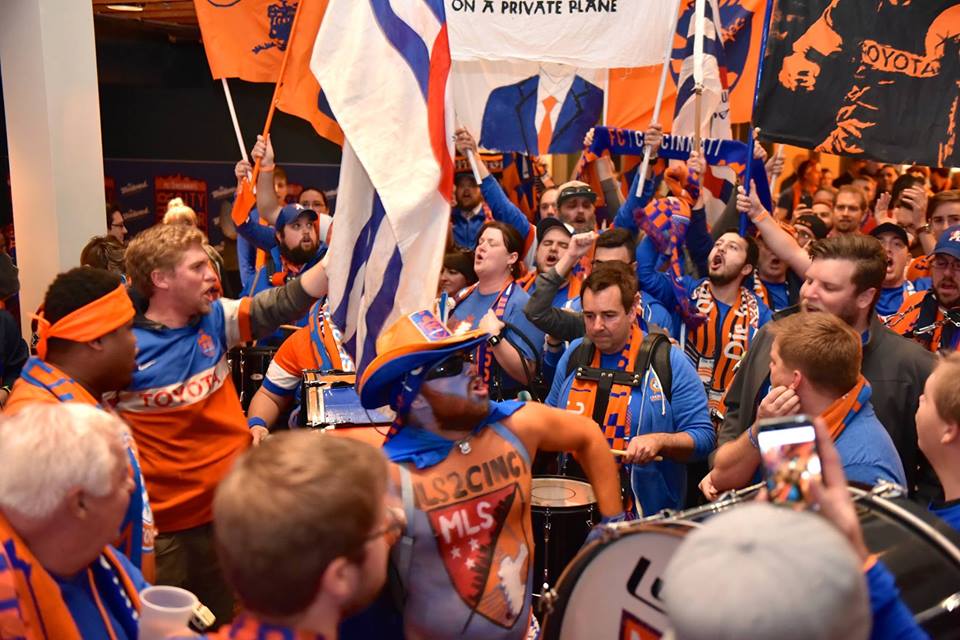 Supporters chanting at #MLS2Cincy Q & A with MLS Commissioner Don Garber.