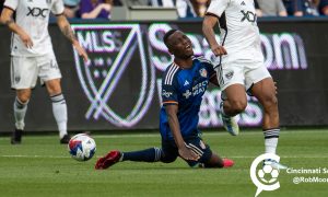 Obinna Nwobodo in challenge against DC united - Photo by Rob Moore