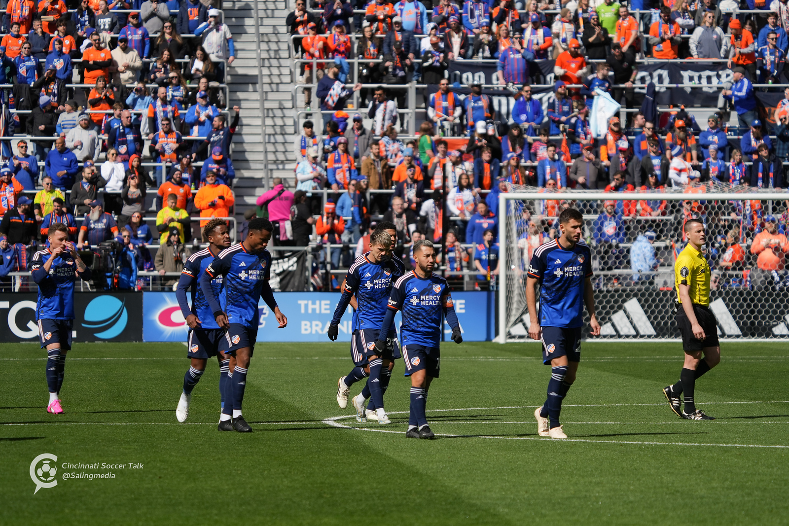 The FC Cincinnati squad comes out to start the game. Photo courtesy of Saling Media.