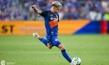 Luca Orellano shoots against Inter Miami July 17, 2025. Photo courtesy of Brian Mack.