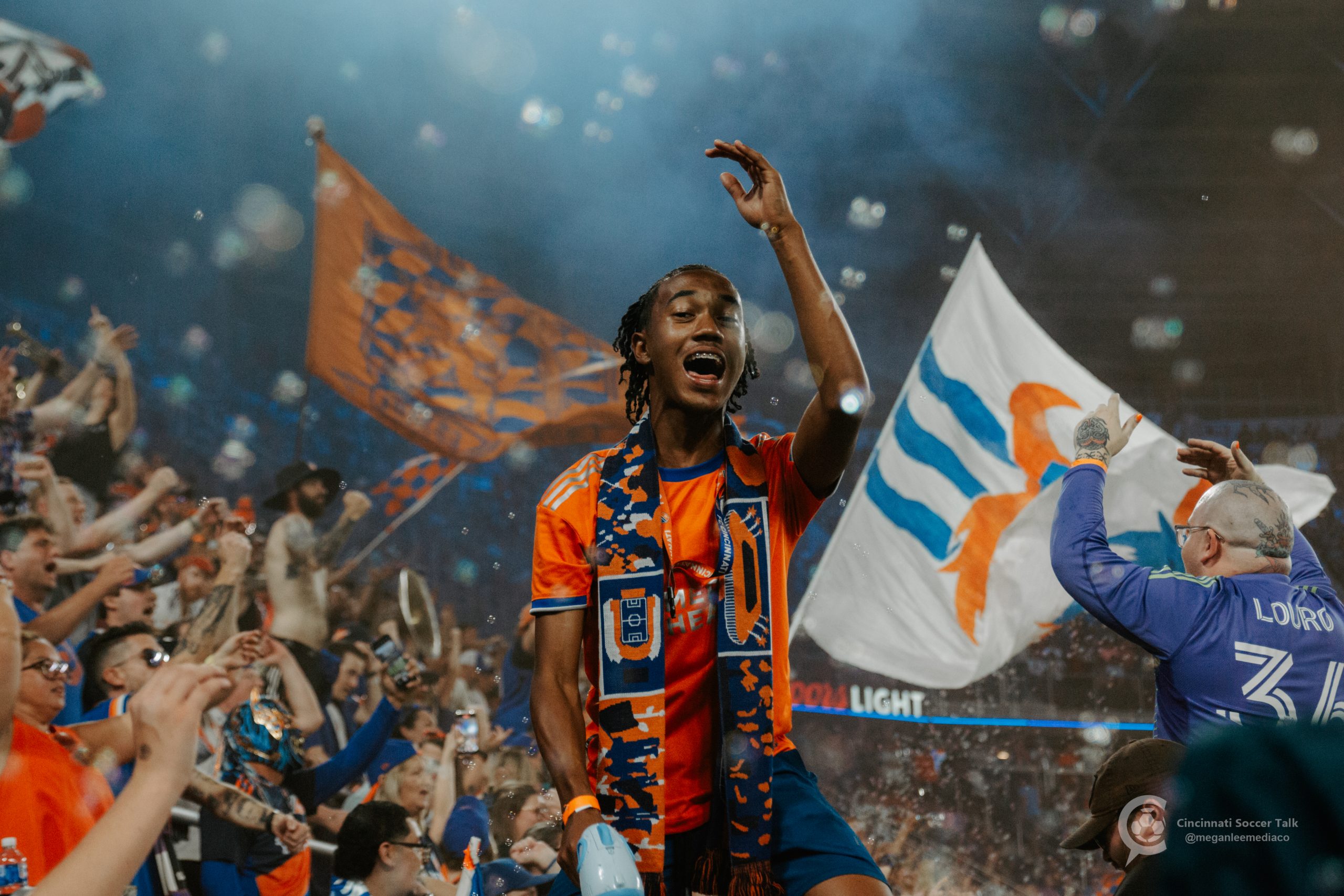 Cincinnati crowd celebrates a goal against Nashville SC. Photo courtesy of Megan Lee Media.